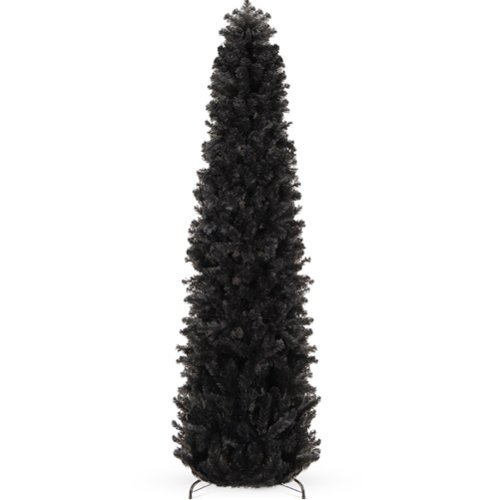 Best Choice Products - 12ft Artificial Holiday Christmas Pencil Tree w/ 1,800 Tips, Metal Base - Black-Front_Standard 