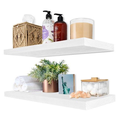 Sorbus - 2 Pack 24" Solid Wood Floating Shelves - for Bathroom Decor, Books, Bedroom & Living Room - White-Front_Standard 