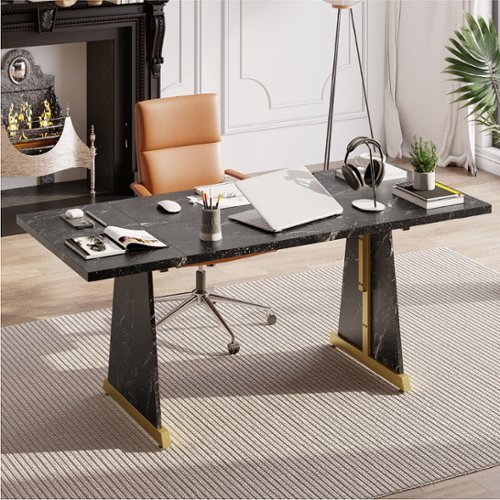 Bestier 70" Wooden Dining Table & Metal Kitchen Table Brown Computer Gaming Desk for Home Office - Black