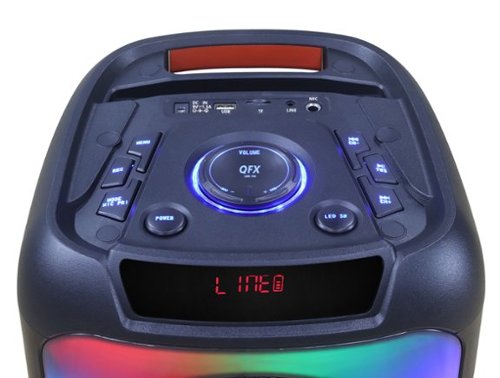QFX Rechargeable Portable Speaker with Microphone and Liquid Motion Party Lights - Black WORLDWIDE DELIVERY