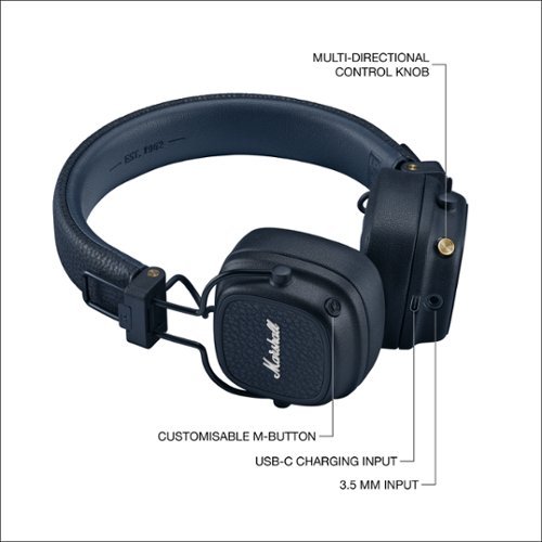 Marshall Major V Wireless On Ear Bluetooth Headphones with
