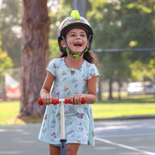 Raskullz FOSSILHAWK TODDLER LED HELMET for Bike and Scooter - Toddler - Green and Orange GLOBAL SHIPPING