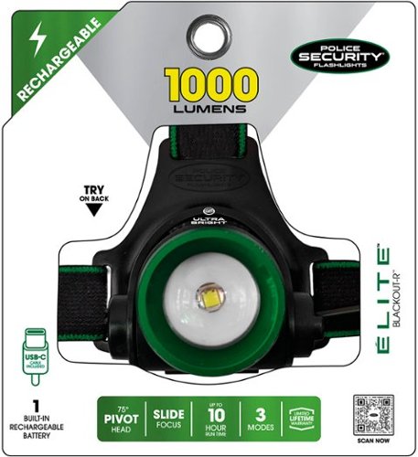 Police Security Blackout-R Rechargeable Headlamp - Black/Green WORLDWIDE DELIVERY