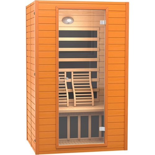 Essen Blissed - 2 Person Low EMF FAR Infrared Hemlock Wood Saunas for Home,9 Chromo Therapy Lights, Bluetooth Speakers for Home Gym Spa - Natural-Front_Standard 