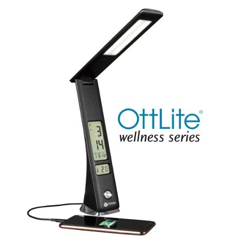 OttLite Rise LED Desk Lamp w/ LCD Smart Display, USB Charging Port, 3 Brightness Settings, 3 Color Temperatures & Foldable Shade - Black BUY IN UK