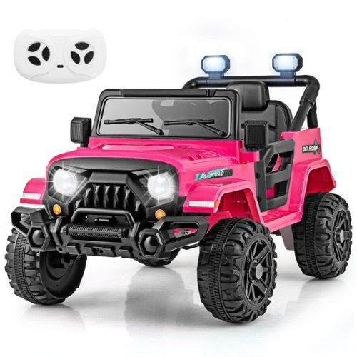 Costway - 12V Kids Ride on Truck Car w/Remote Control, Threaded Wheels 3 Speeds LED Lights - Pink-Front_Standard 