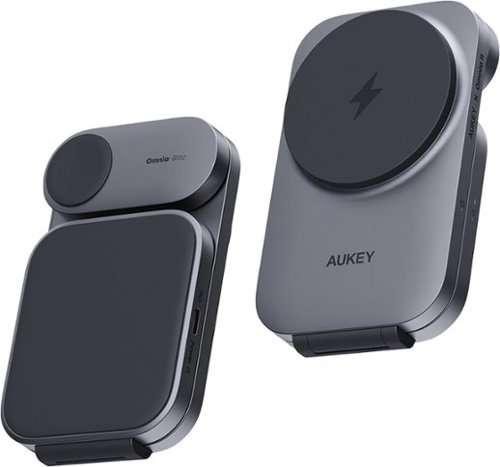 AUKEY LC-MC312 MagFusion 3-in-1 Foldable Magnetic Wireless Charger (Qi 2.0, 30W,  Charging Plug) - Grey