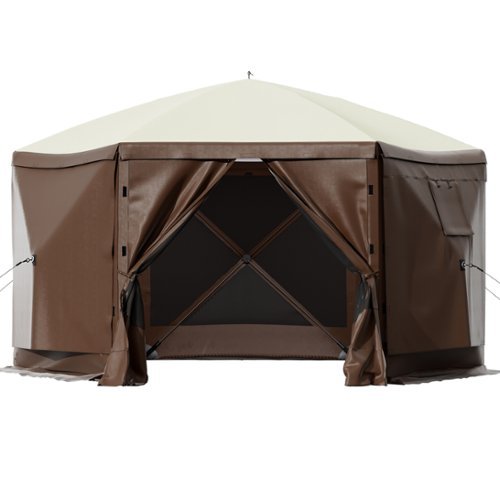 VEVOR - Gazebo Screen Tent, 10 x 10 ft, 6 Sided Pop-up Camping Canopy Shelter Tent with Mesh Windows, Portable Carry Bag - Brown-Front_Standard 