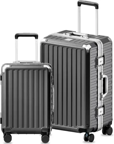Front. LUGGEX - LUGGEX 20"/28" Aluminum Frame Zipperless PC Hardside Luggage Set with Spinner Wheels - LX-ZX - Black.