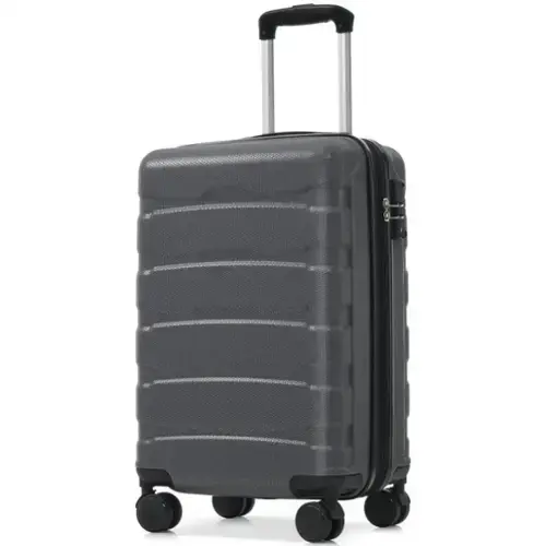 Front. HTUTWOO - 20 Inch ABS Hardshell Carry On Luggage - Durable Expandable Travel Suitcase, Spinner Wheels, TSA Lock, Lightweight - Gray.