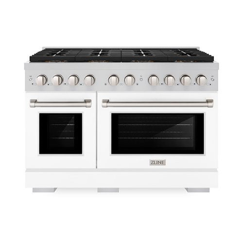 ZLINE - 48 in. Paramount Gas Range with 8 Burner DuoPro Cooktop and Dual Ovens with White Matte Doors (PSGR-WM-48) - Stainless Steel with White Matte Door