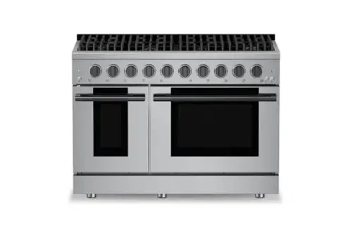 Front. Hauslane - HausPro 48 in. 8 Burners (20,000 BTU) Freestanding Dual Fuel Range - Black Stainless Steel.