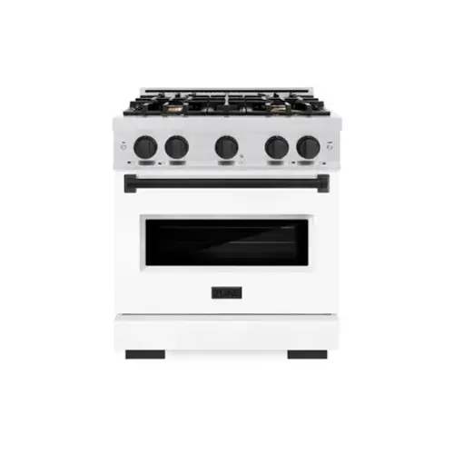 Front. ZLINE - ZLINE Autograph 30 in. Classic Satin Steel Gas Range with Black Accents (CGRSZ-WM-30-MB) - Black Matte.