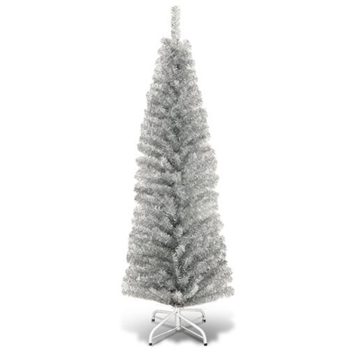 Costway - 6FT Tinsel Tree Unlit Slim Pencil Christmas Tree Metal