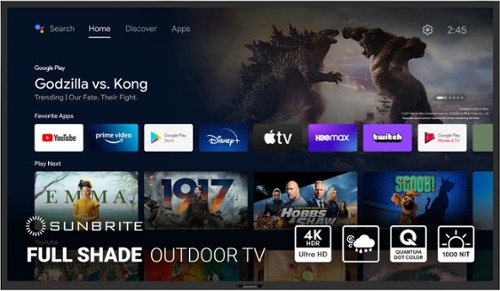 SunBriteTV - Veranda 3 Series 75" Class LED Outdoor Full Shade 4K UHD Smart Android TV (2022)-Front_Standard 