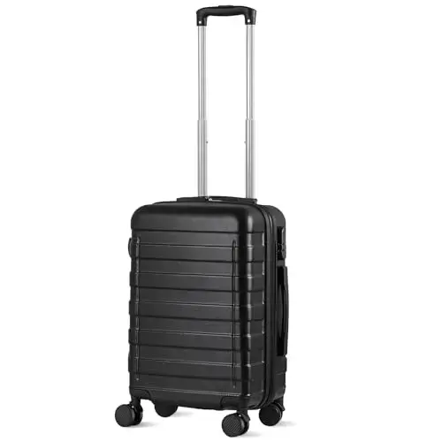 Front. Vulpecula Spade - 21 Inch Carry On Luggage with Spinner Wheels, Expandable Hardside Suitcase Height Adjustable Durable Rolling Luggage - Black.