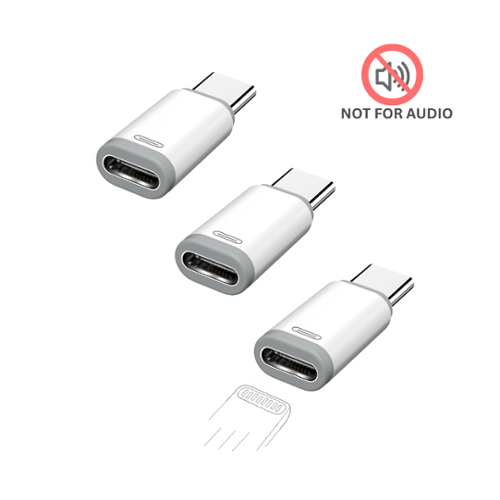 Qixxronics - Lightning to USB C Adapter, Lightning Female to Type-C Male Charger Cable Connector (3 Pack), NOT FOR AUDIO/OTG - White-Front_Standard 