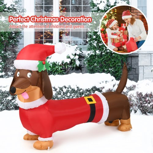 Costway 5 FT Inflatable Christmas Dog w/ LED Lights Blow Up Outdoor Yard Lawn Decoration - Multicolor