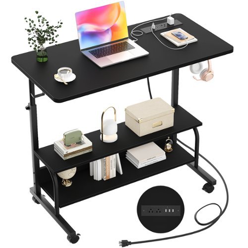 Aheaplus - Small Height Adjustable Standing Desk with Power Outlets and Shelves, Max Height 41 Inches - Black-Front_Standard 
