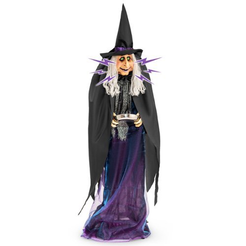 Costway 6Ft Lighted and Animated Halloween Witch Outdoor Indoor Animatronic Halloween Decoration w/ LED - Colorful