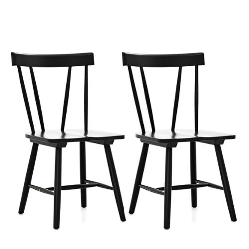 Costway - Dining Chairs Set of 2 Windsor Chairs Wood Armless Chairs with Solid Rubber Wood - Black-Front_Standard 