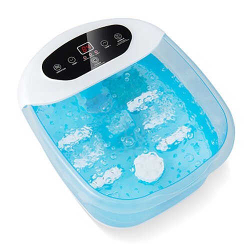 Gymax - Foot Spa Massager Foot Bath Soak Tub with Heat Bubble Massage Beads - Blue-Front_Standard 