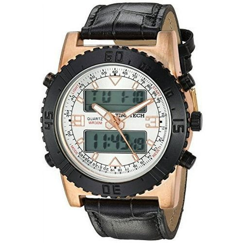 Timetech - Men's Analog/Digital Multi-Function Weekend Sport Watch with Leather Wrist Band - Brown-Front_Standard 