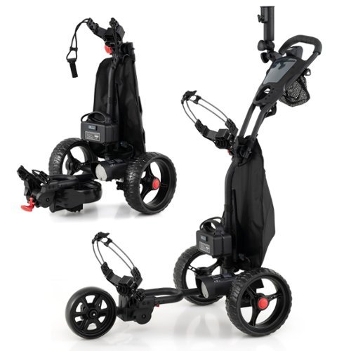 Gymax - Electric Golf Push Cart w/Adjustable Handle & 9 Speed Settings Umbrella Holder - Black-Front_Standard 