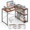 Costway - L-Shaped Computer Desk with Power Outlets Adjustable shelf Heavy-Duty Metal Frame Brown - Rustic Brown + Black-Front_Standard