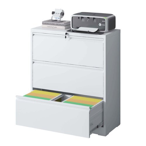 Boyel Living - 3-Drawer Lateral Metal File Cabinet with Lock for Letter/Legal/A4/F4 Files - White-Front_Standard 