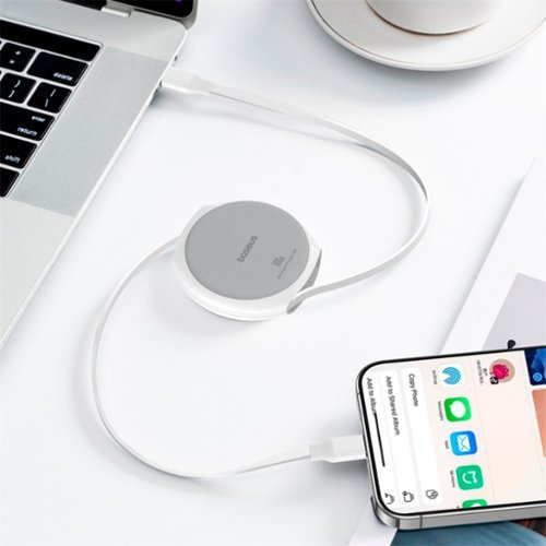 Baseus Free2Pull 100W Retractable USB C Cable with Magnetic Connectors Fast Charging for iPhone Samsung 3.3ft White - White GLOBAL SHIPPING