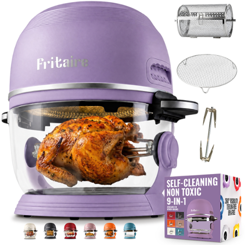 Fritaire - Non-Toxic Air Fryer - Glass Air Fryer, 5qt, Teflon-Free, PFOA- Free, w/ Accessories - Rotisserie and Tumbling Basket - Lavender-Front_Standard 