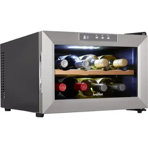 Front. Ivation - Premium 8 Bottle Horizontal Thermoelectric Wine Cooler, Quiet Freestanding Wine Fridge - Stainless Steel - Stainless Steel.