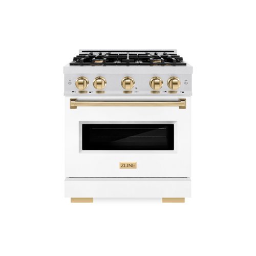ZLINE - Autograph 30 in. Classic Dual Fuel Range with White and Gold Accents (CDRSZ-WM-30-G) - White-Front_Standard 