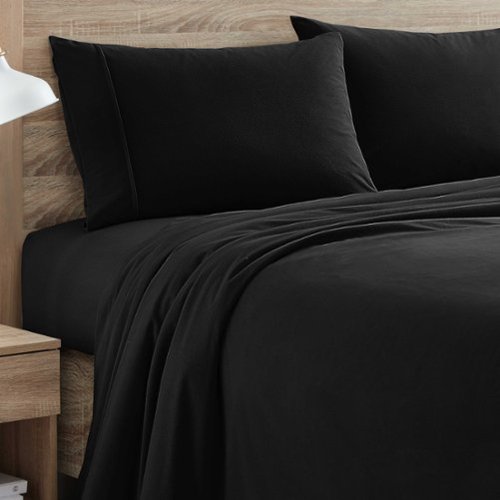 Sweet Home Collection - Solid Flannel Sheets Warm and Cozy Extra Deep Pockets, Full - Black-Front_Standard 