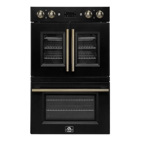 Forno Appliances - Asti 7.36 Cu. Ft. Electric Double Wall Oven with Upper French Doors and Antique Brass Accents - Black