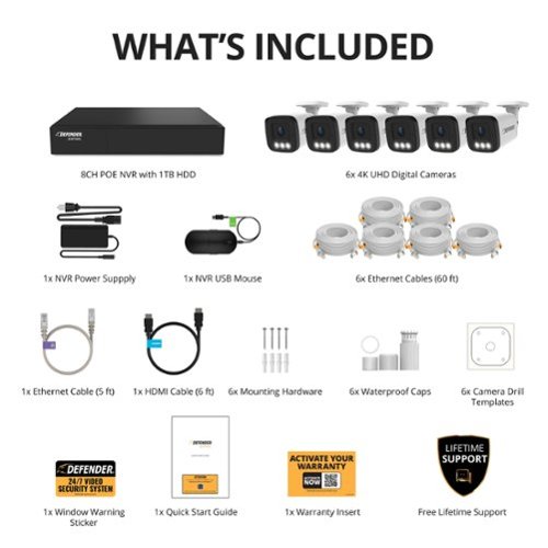 Defender AI POWERED Sentinel 4K Ultra HD Wired 8 Channel PoE NVR Security System, 6 Metal Cameras & 1TB HDD - white BUY ONLINE
