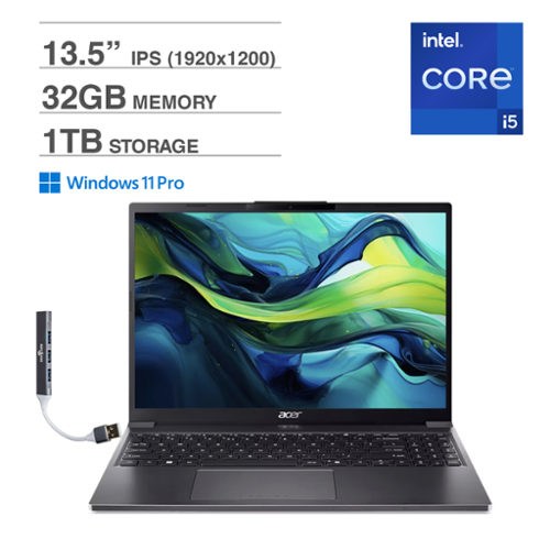 Acer - 15 AG15-51P-510U Laptop (i5-1334U, 32GB RAM, 1TB SSD, 15.3 WUXGA (1920x1200), Intel UHD, Win 11 Pro) - Steel Gray-Front_Standard 