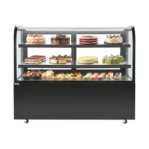 Front. VEVOR - Refrigerated Display Case, 17.6 Cu.Ft./550L Large Pastry Display Case, 2-Tier Commercial Cake Refrigerator with LED - Black.