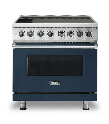 Front. Viking - 5 Series 5.6 Cu. Ft. Freestanding Electric Induction Range - Slate Blue.
