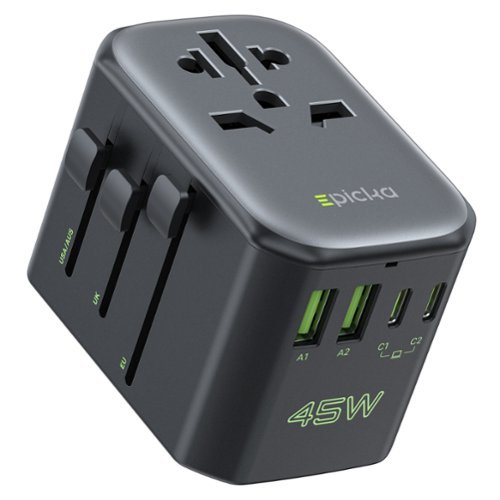 Epicka - Pulse 45W European Travel Plug Adapter, Universal Power Adapter with PD Fast Charging International Charger Adapter - Black-Front_Standard 