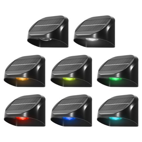 Unique Bargains - 8pcs Solar Fence Lights Outdoor Solar Deck Lights with RGB 10 Mode Waterproof Fence Light for Outside Stairs Backyard - Black-Front_Standard 