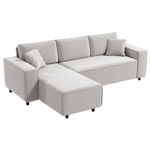 Homcom - Sofa with Reversible Chaise Lounge, Corduroy L-Shaped Sectional Sofa with Pocket Spring - Light Gray-Front_Standard 