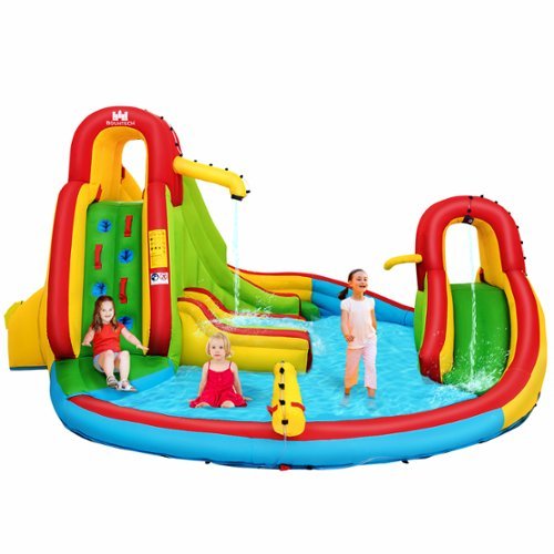Costway - Kids Inflatable Water Slide Park with Climbing Wall Water Cannon and Splash Pool without Blower - Multicolor-Front_Standard 