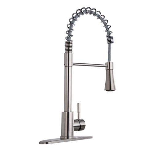 Silver Single Handle Pull Down Sprayer Kitchen Faucet with Deck Plate-Front_Standard 
