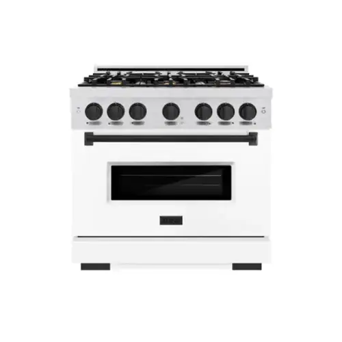 Front. ZLINE - ZLINE Autograph 36 in. Classic Dual Fuel Range with White and Black Accents (CDRSZ-WM-36-MB) - White.