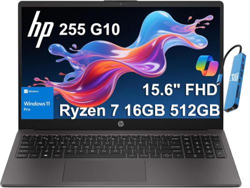 HP - 255 G10 15.6 FHD Laptop - AMD Ryzen 7 with 16GB Memory - 512GB SSD - Windows 11 Pro - Black-Front_Standard 