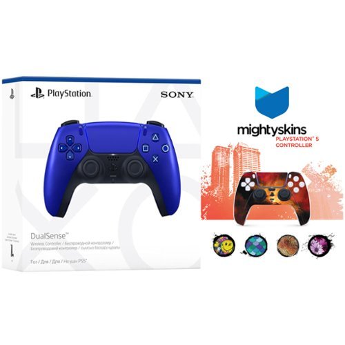 Sony - PlayStation 5 DualSense Wireless Controller with MightySkins Custom Decal Skin Voucher - Cobalt Blue-Front_Standard 