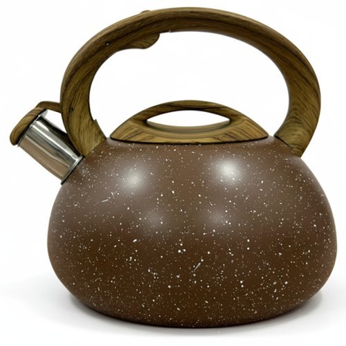  Luminuxe - Stainless Steel Whistling Tea Kettle, 2.4 QT Fast Boil Tea Pot with Heat Resistant Handle - Marble Brown