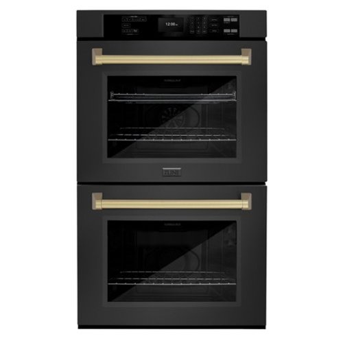 ZLINE - 30 in. Autograph Double Wall Oven w/ Air Fry in Black Stainless & Bronze Handles - Black stainless steel